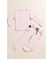 2'li Pamuk Waffle Sweat Jogger Pembe Alt Üst Takım