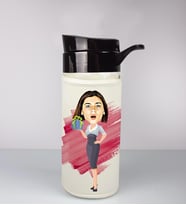 Kişiye Özel Karikatür Tasarım Özel Koruma Kılıflı Cam Matara 96003