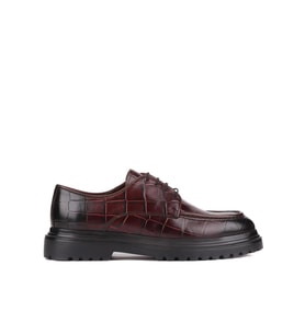 Shoetyle - Bordo Croco Deri Bağcıklı Erkek Günlük Ayakkabı 250-1615