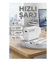 67W Hızlı Şarj Adaptörü Samsung M31 M33 M51 Uyumlu Çift Turbo Çıkış Type-C Lightning Kablo