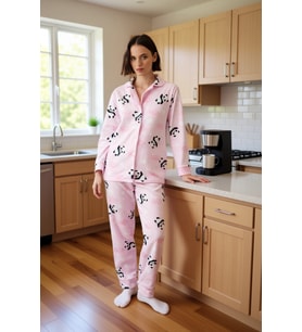 Kadın Kışlık Polar Pijama Takımı Sevimli Panda Baskılı Fonksiyonel Dayanıklı Kaliteli Spor