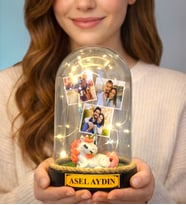 Size Özel Led Işıklı Fanus Hediyesi Unicorn Biblolu (Model 5)