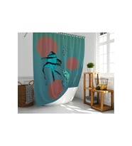 Banyo Duş Perdesi Balık Desen Koyu Mavi Dijital Baskılı Banyo Perdesi, Tek Kanat 180x200 Cm