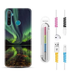 Realme 5i 5 Pro 6i 7 Pro 8 Kılıf Kablo Koruma Spiral Silikon Kuzey Işıkları 1327