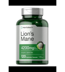 Horbäach Lions Mane Mushroom Extract  4200mg  120 Capsul Vegetarian Non-GMO Gluten Free. Usa Menşei. 3840 (Renksiz)