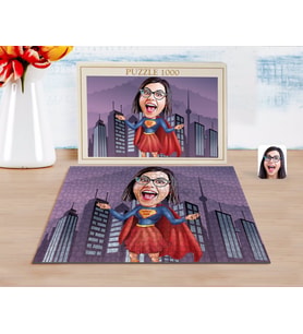 BK Gift Kişiye Özel Süper Anne Karikatürlü 1000 Parça Profesyonel Puzzle-1