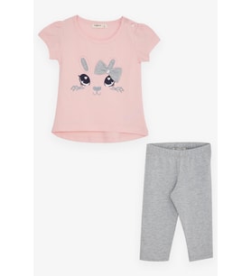 Breeze Kız Çocuk Taytlı Takım Tavşancık Nakışlı 1-4 Yaş, Pembe