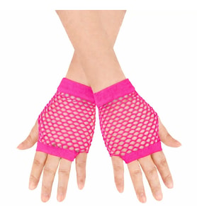 80’ler 90’lar Retro Neon Fuşya Şeker Pembesi File Parmaksız Kısa Eldiven 11 cm