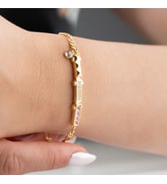 925 Ayar Gümüş Baget Taşlı Minimal Bileklik Zarif İnce Zincir Kadın Trend Bileklik (Pembe)