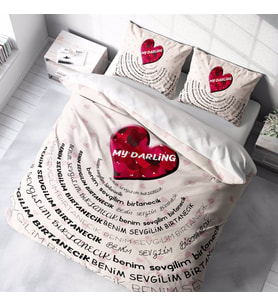 MonoHome Sevgililer Günü Pamuk Saten Çift Kişilik Nevresim Takımı My Darling (Beyaz)