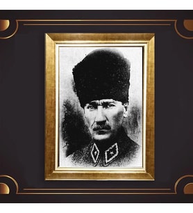 Özel Seri Paspartulu Çerçeveli Atatürk Tablo l819 (Gold)