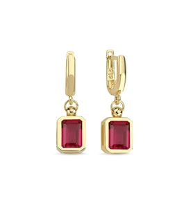 Lal Taşlı Altın Küpe AHK09