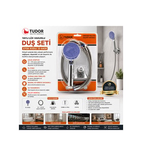 Krom Lüks Duş Seti Vakumlu Metal Yaylı Hortum 150 cm Mafsal