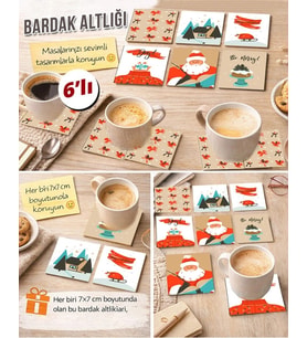 Noel Baba ve Noel 7x7 – 6’lı Set Dekoratif Kare Tasarım