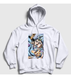 Presmono Unisex Beyaz Johnny Joestar Anime Jojo Kapüşonlu Sweatshirt 321547tt