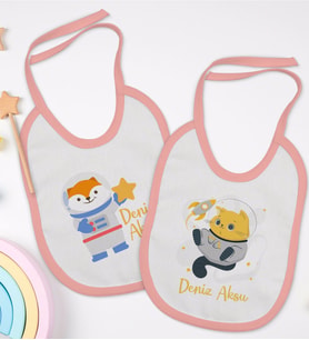 BK Kids Kişiye Özel Sevimli Astronot Tasarımlı 2’li Pembe Mama Önlüğü-1