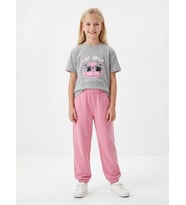 Kız Çocuk Cat Girls Baskılı T-shirt (Gri)