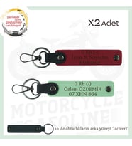 Motorcu Yolculara, İsim Plaka ve 0 Rh (-) Yazılı Güvenli Sürüş x2 Anahtarlık Set, Kırmızı-Yeşil-Laci (Çok Renkli)