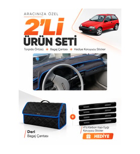 e-biz SUZUKI SWİFT (1988-1994) Uyumlu Torpido Örtüsü + Deri Bagaj Çantası Seti - Siyah-Mavi - SZ002