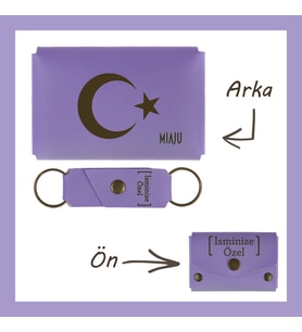Mor Menekşe, Türk Kimliğini Yansıtan, Ayyıldız İşlemeli Özel Tasarım Cüzdan & Anahtarlık Set, Hediye (Lila - Mor)