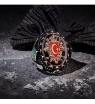 925 Ayar Gümüş Çift Kurt Motifli Ayyıldız El İşi Erkek Yüzük