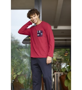 Kly 6030 Erkek Örgü Cepli Uzun Kol Pijama Takım (Bordo)