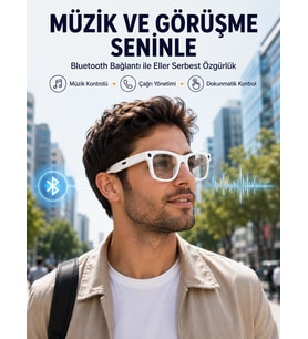 Mey İthalat® Kameralı Akıllı Gözlük Bluetooth Telefon Görüşmeli Video Fotoğraf Kayıtlı AI Çeviri Destekli Dokunmatik Kontrollü
