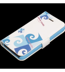 Pierre Cardin iPhone 5S ile Uyumlu Suni Deri Kapaklı Koruma Kılıfı Mavi PCA-P01