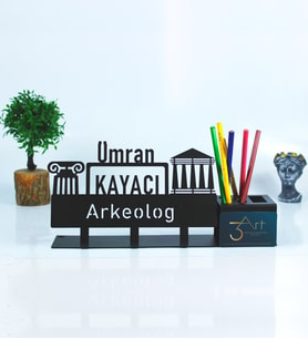 Arkeolog Ofis Masaüstü İsimlik Seti - Metal Masa İsimliği - Hediye Ofis İsimlik