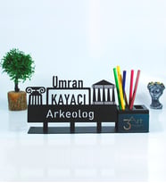 Arkeolog Ofis Masaüstü İsimlik Seti - Metal Masa İsimliği - Hediye Ofis İsimlik