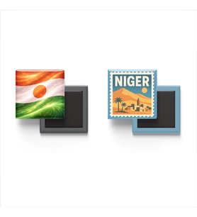 Buzdolap Magnetleri - Nijer Bayrağı ve Niamey Posta Pulu Tema - 2'li Set Magneti