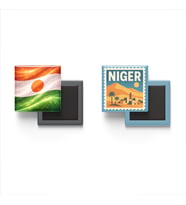 Buzdolap Magnetleri - Nijer Bayrağı ve Niamey Posta Pulu Tema - 2'li Set Magneti