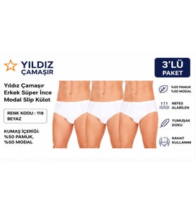 Yıldız Çamaşır Erkek Süper İnce Yazlık Modal Slip Külot (118-119)- 3 Adet