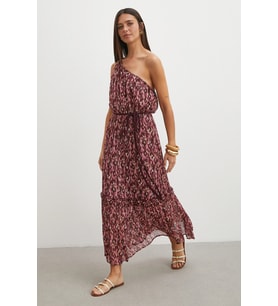 One Shoulder Floral Print Maxi Dress