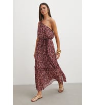 One Shoulder Floral Print Maxi Dress