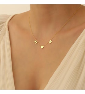 Kişiye Özel Çift Harf Kalp Kolye 925K Gümüş (Gold)