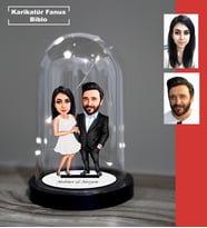 KİŞİYE ÖZEL EVLİ, SEVGİLİ, ÇİFT , GELİN DAMAT  TASARIMLI IŞIKLI KARİKATÜR FANUS BİBLO  FN31