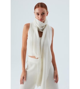 Peraluna NOMI SCARF Selanik Örgü Kaşmir Karışımlı Yumuşak Kadın Triko Atkı - Ekru
