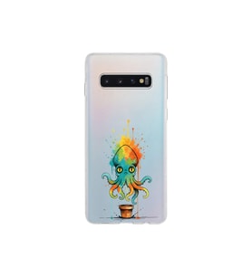 Samsung Galaxy S10 ile uyumlu Splash ahtapot tasarımlı şeffaf silikon kılıf
