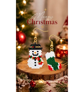 Miyuki Boncuk El Yapımı Kardan Adam Ve Çorap Küpe Yılbaşı Christmas Noel