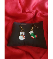 Miyuki Boncuk El Yapımı Kardan Adam Ve Çorap Küpe Yılbaşı Christmas Noel