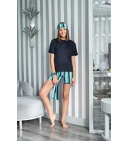 5'li Çizgili Viskon Lacivert Kısa Kol Pijama Takım
