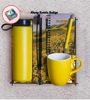 Dekoratif Ahşap Kutu İçerisine Cam Suluk, Kupa, Defter, Kalem, Tütsü Seti 