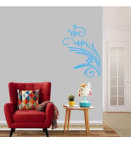 Yapraklı Çiçek Desenleri Silüeti Dekoratif Duvar Sticker, Çıkartma, Etiket Mavi
