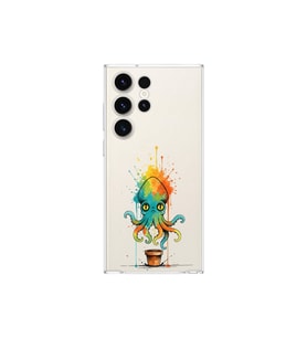 Samsung Galaxy S23 Ultra ile uyumlu Splash ahtapot tasarımlı şeffaf silikon kılıf