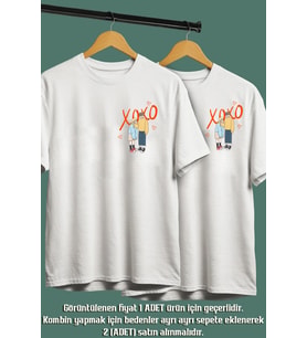 Karikatür Sevgililer Baskılı Unisex Sevgili Eş,Çift Kombini Eşe, Sevgiliye Hediye T-shirt/Tişört (Beyaz)