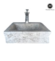 Gümüş Traverten Batarya Çıkışlı Kare Lavabo