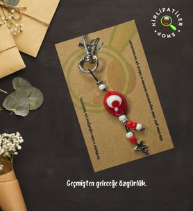 KirliPatiler Murano Cam Ay Yıldız Bayrak Anahtarlık, Çanta Aksesuarı (01)
