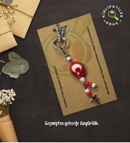 KirliPatiler Murano Cam Ay Yıldız Bayrak Anahtarlık, Çanta Aksesuarı (01)