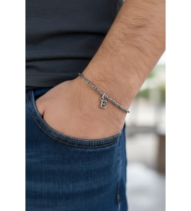 925 Ayar Gümüş 2 mm Harfli Yuvarlak Kral Bileklik